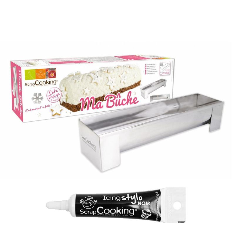 Moule en inox pour bûche de Noël + Stylo de glaçage noir Scrapcooking - Mathon