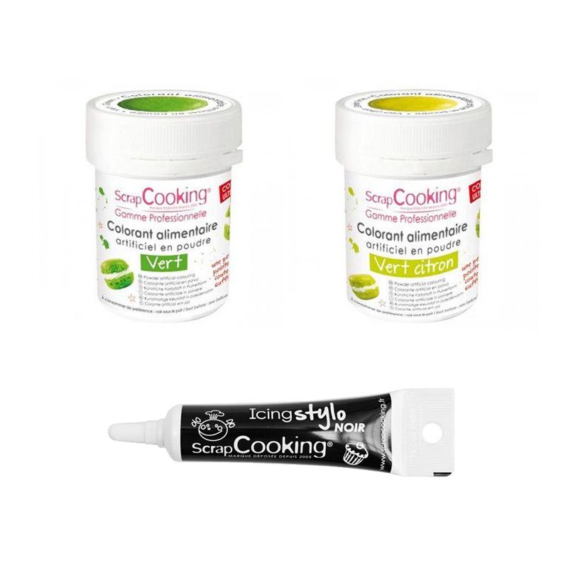 2 colorants alimentaires vert citron-vert + Stylo glaçage noir Scrapcooking - Mathon
