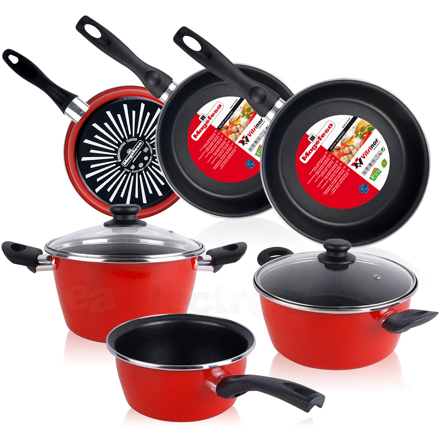 Batterie de cuisine 5 pièces Jeu de 3 poêles 18-20-24 cm induction antiadhésives  Rouge GRANA - Mathon - 1