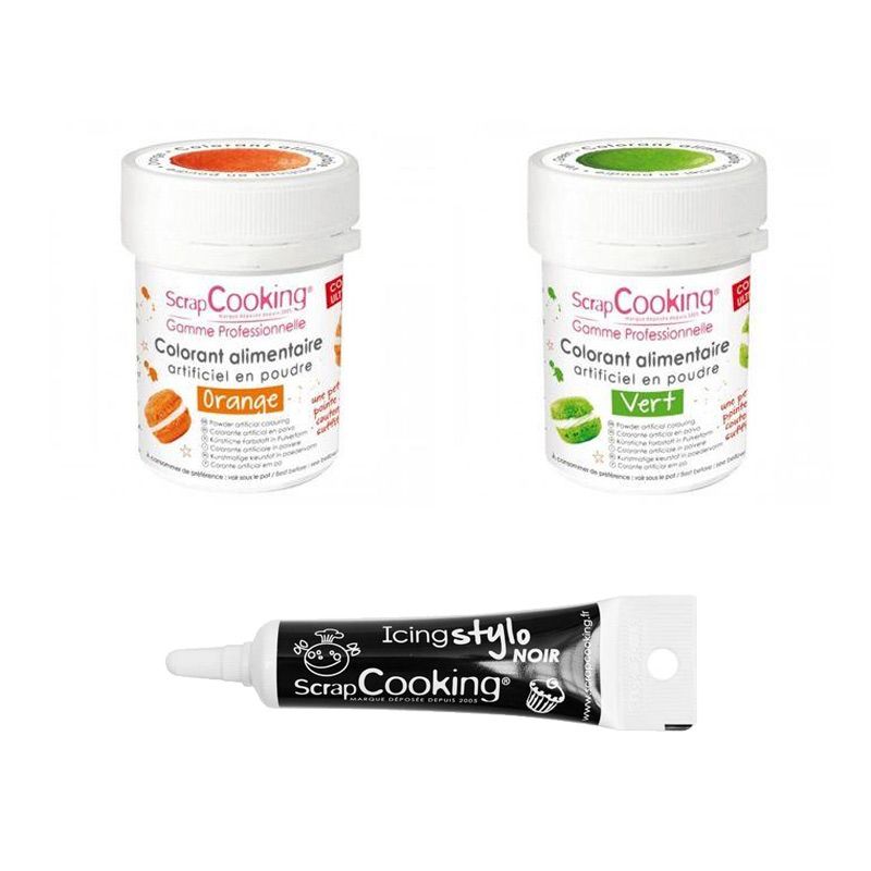 2 colorants alimentaires vert-orange + Stylo glaçage noir Scrapcooking - Mathon