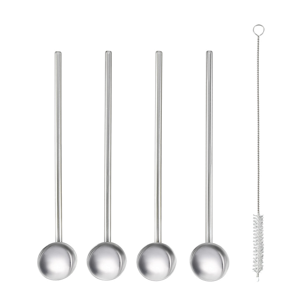 Set de 4 pailles et mélangeurs 2 en 1 inox avec goupillon Metaltex - Mathon