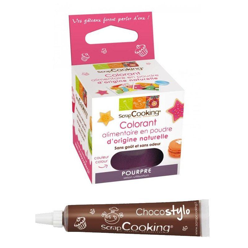 Stylo chocolat + Colorant alimentaire naturel Pourpre Scrapcooking - Mathon