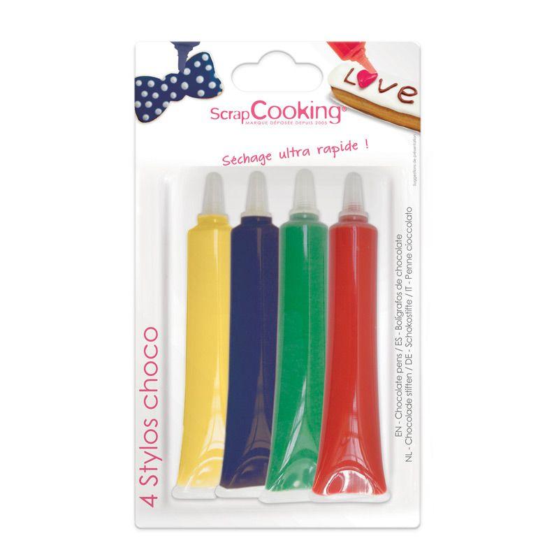 4 stylos chocolat - Rouge, bleu, vert, et jaune - 4 x 25 g Scrapcooking - Mathon
