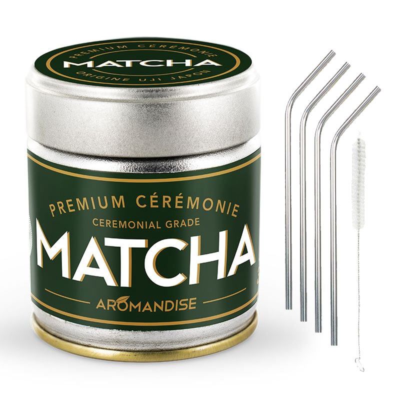 Thé Matcha de cérémonie Premium 30 g + 4 pailles en inox Youdoit - Mathon