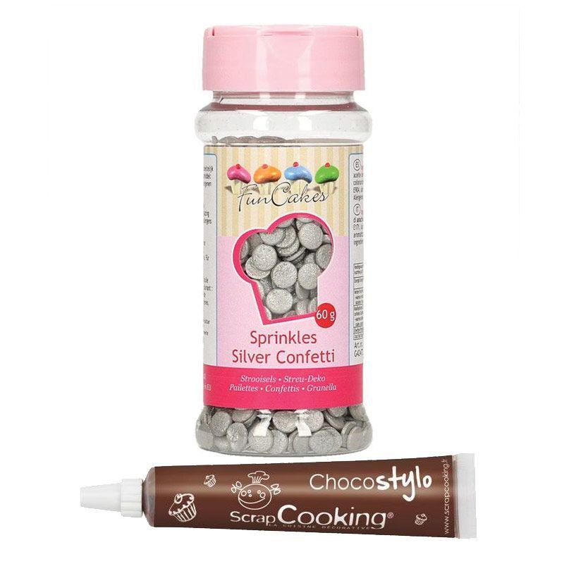 Décors sucrés confettis argentés + Stylo chocolat Youdoit - Mathon