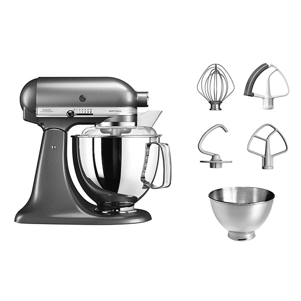 Robot pâtissier Artisan tête inclinable 4,8 L 300 W gris étain 5KSM175PSEMS + accessoires Kitchenaid - Mathon - 1