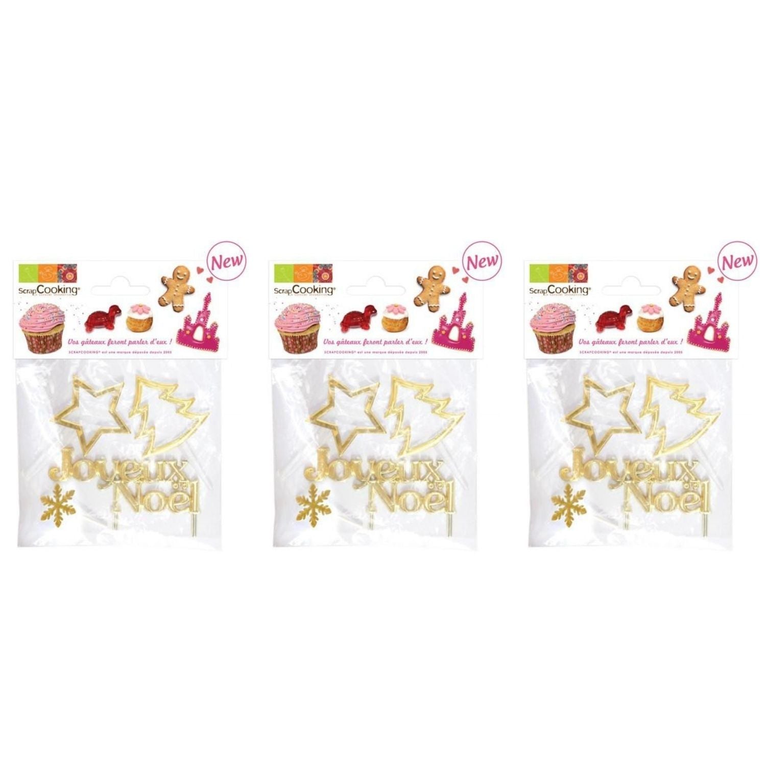 16 décorations dorées pour gâteau de Noël Scrapcooking - Mathon