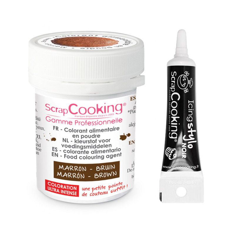 Colorant alimentaire en poudre marron + Stylo glaçage noir Scrapcooking - Mathon