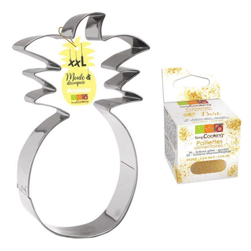 Découpoir à pâtisserie inox XXL Ananas + paillettes dorées Scrapcooking - Mathon
