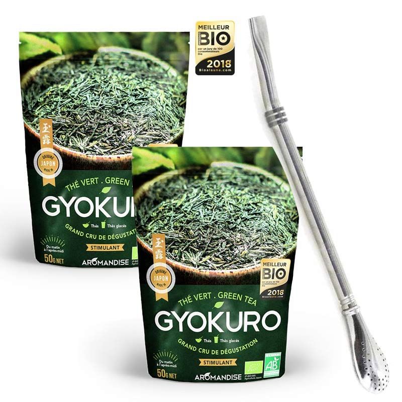 Thé vert Gyokuro 100 g + paille inox avec filtre Aromandise - Mathon