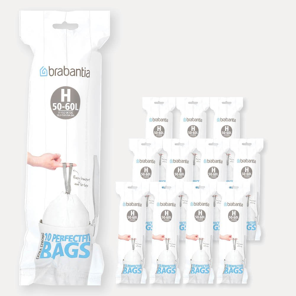 Lot de 12 rouleaux de 10 sacs poubelle 50/60 l blanc code H (dont 1 offert) Brabantia - Mathon