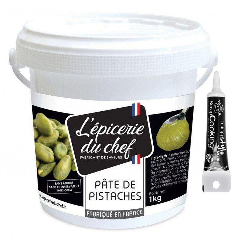 Pâte de pistache 1 kg + Stylo de glaçage noir Scrapcooking - Mathon