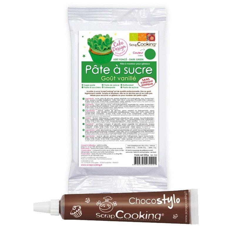 Pâte à sucre verte arôme vanille 250 g + Stylo chocolat Scrapcooking - Mathon