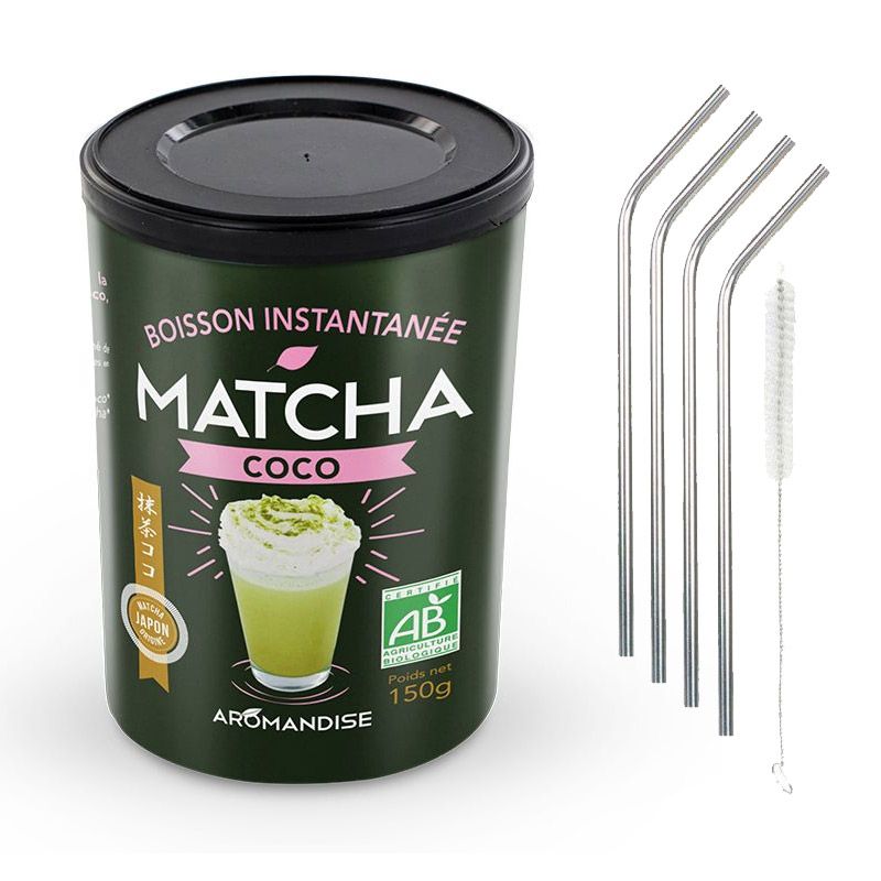 Boisson instantanée Matcha coco 150 g + 4 pailles en inox Youdoit - Mathon