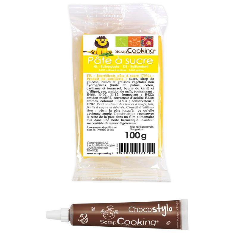 Stylo chocolat + Pâte à sucre jaune 100 g Scrapcooking - Mathon
