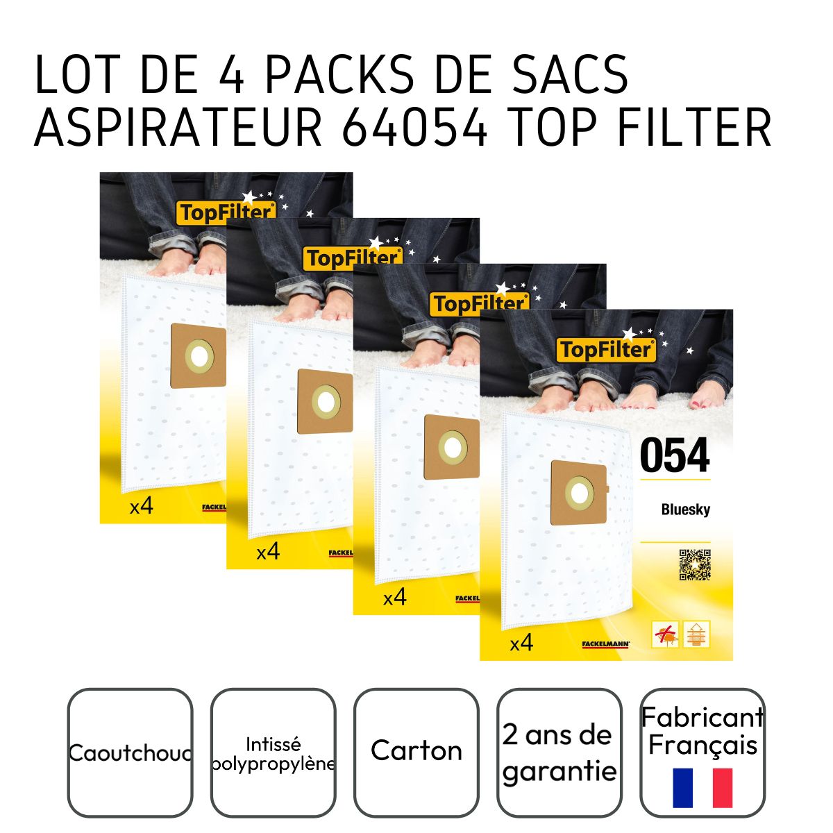Lot de 4 packs de 4 sacs aspirateur 64054 Bluesky Premium TopFilter - Mathon - 3