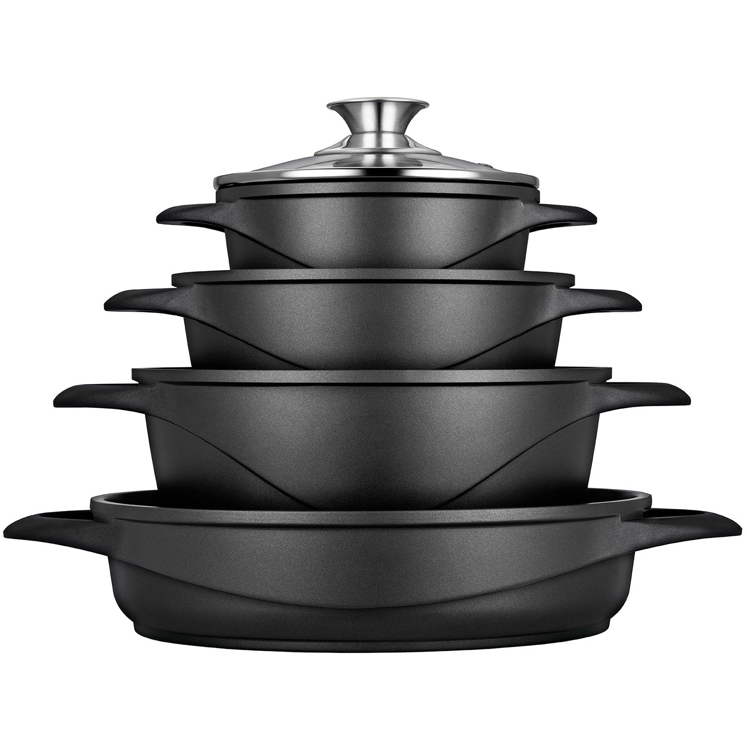 Batterie de Cuisine Induction 8 Pièces Aluminium Fonte 4 Casseroles 4 Couvercles  Noir BRI-MGK17 - Mathon - 1