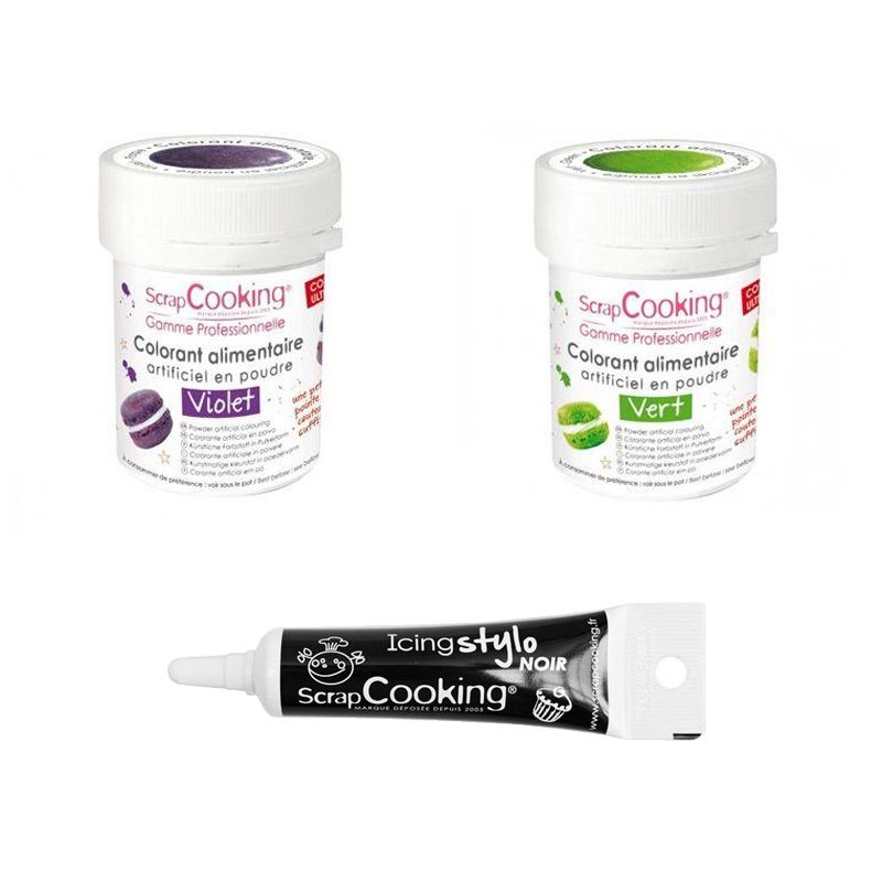 2 colorants alimentaires vert-violet + Stylo glaçage noir Scrapcooking - Mathon