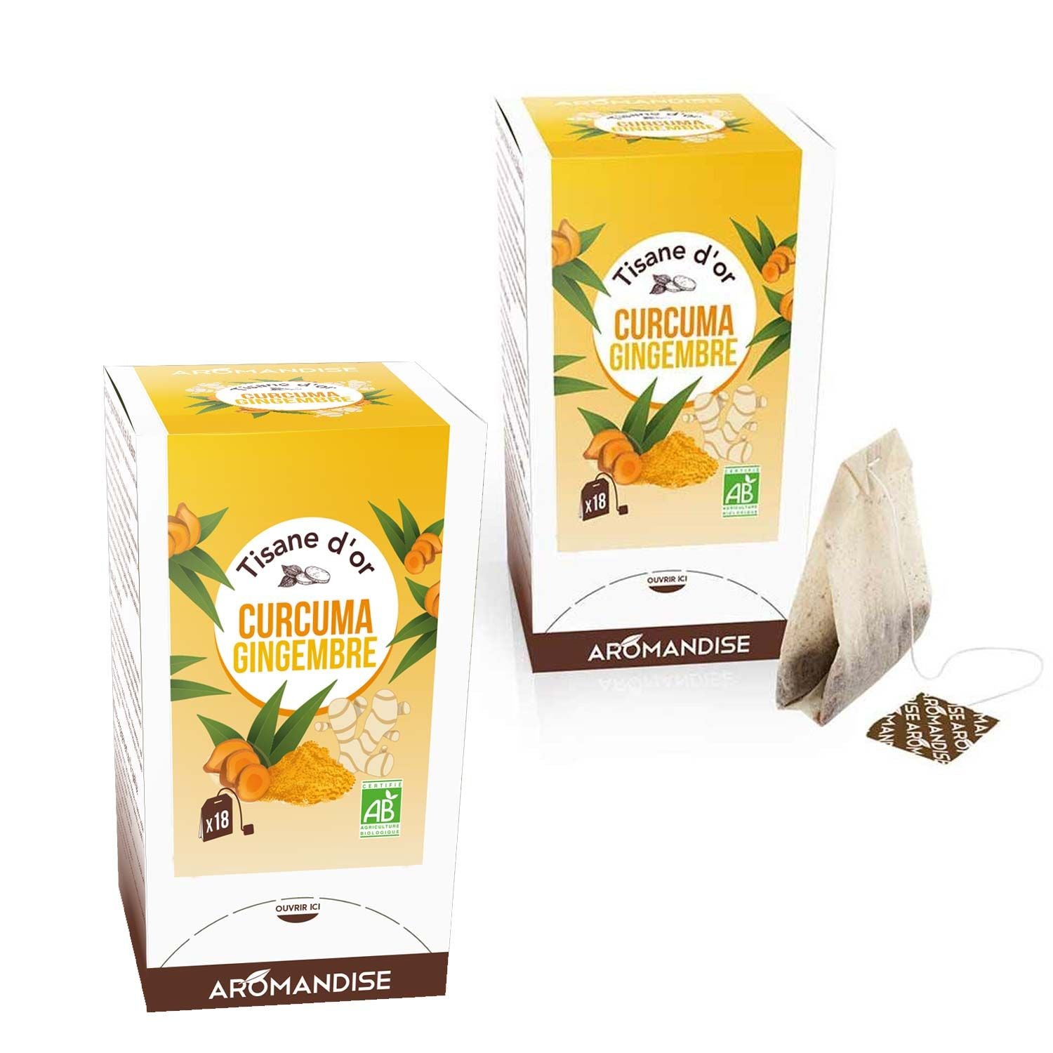 Tisane bio au Curcuma et gingembre 36 sachets Aromandise - Mathon