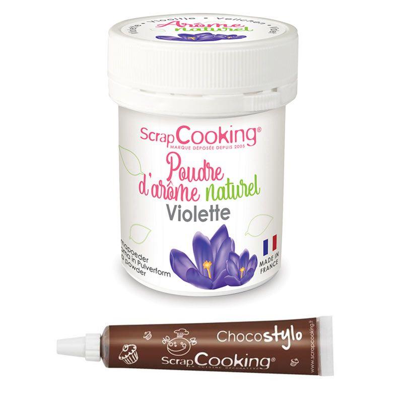 Arôme alimentaire naturel en poudre violette + Stylo chocolat Scrapcooking - Mathon