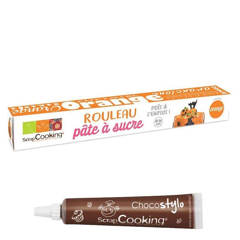 Pâte à sucre en rouleau prête à dérouler Ø 36 cm orange + 1 Stylo chocolat Scrapcooking - Mathon