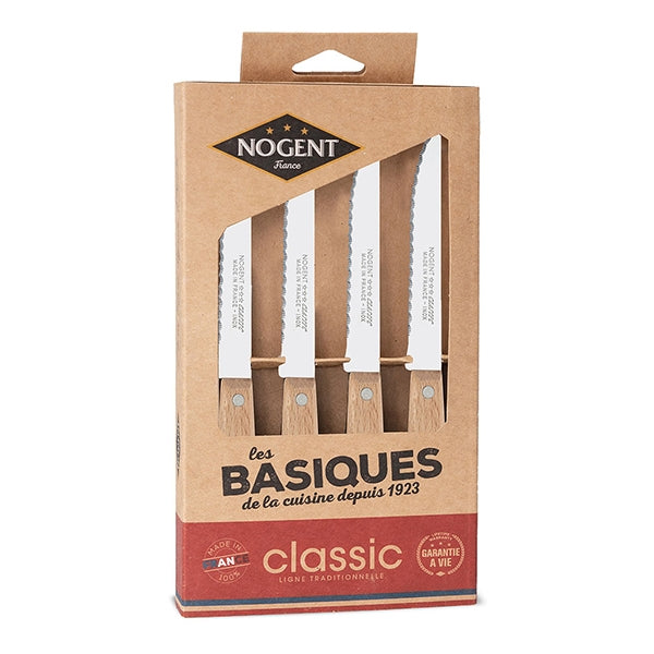 Coffret 4 couteaux à steak Kraft Classic bois de hêtre naturel Nogent - Mathon