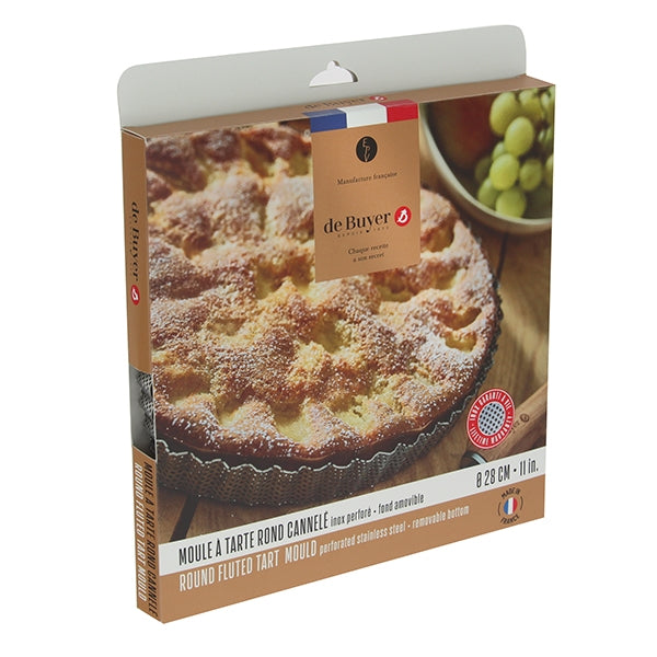 Moule à tarte amovible 28 cm inox perforé et feuille de cuisson antiadhésive De Buyer - Mathon - 2