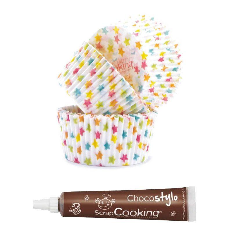Stylo chocolat + Caissettes pour cupcakes Etoiles Scrapcooking - Mathon