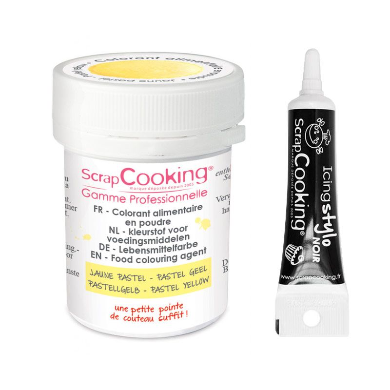 Colorant alimentaire en poudre jaune pastel + Stylo glaçage noir Scrapcooking - Mathon