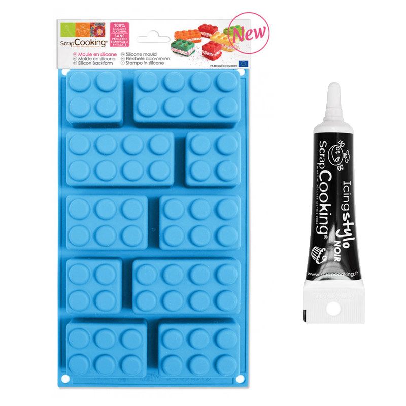 Moule silicone briques + Stylo de glaçage noir Scrapcooking - Mathon
