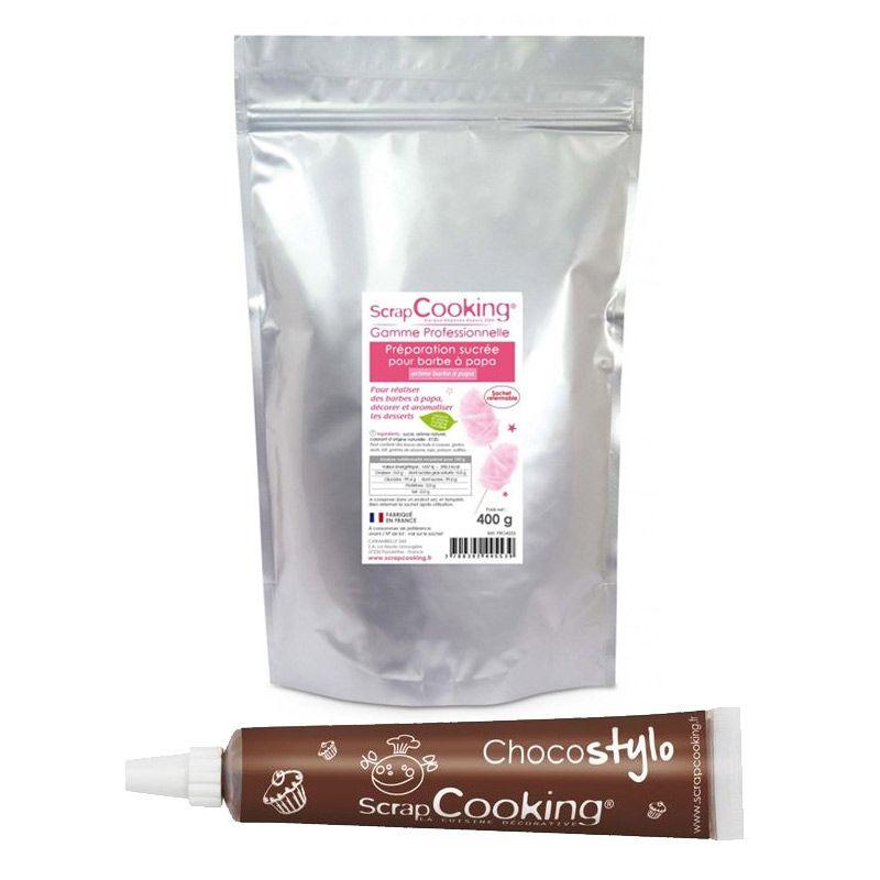Préparation pour barbe à papa rose 400 g + 1 Stylo chocolat Scrapcooking - Mathon