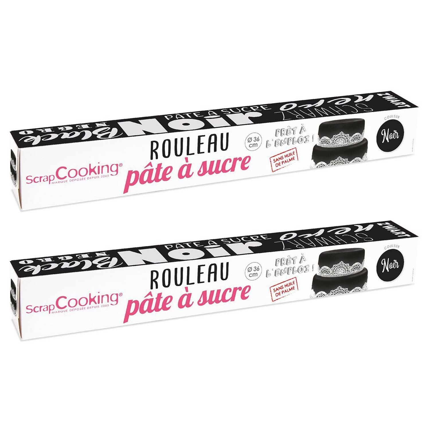 2 pâtes à sucre en rouleau Ø 36 cm - noir Scrapcooking - Mathon