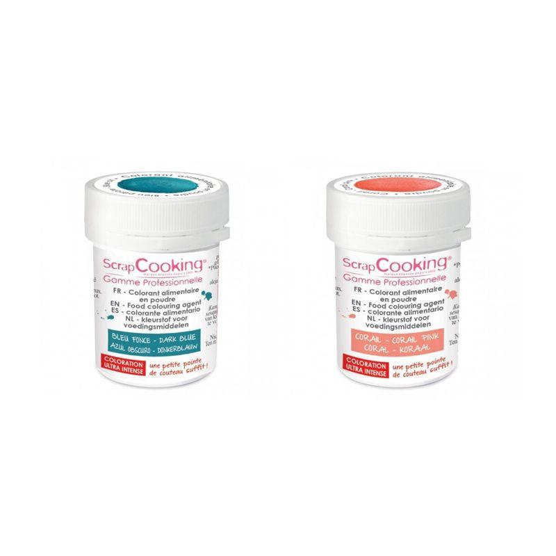 2 colorants alimentaires en poudre - corail-bleu foncé Scrapcooking - Mathon