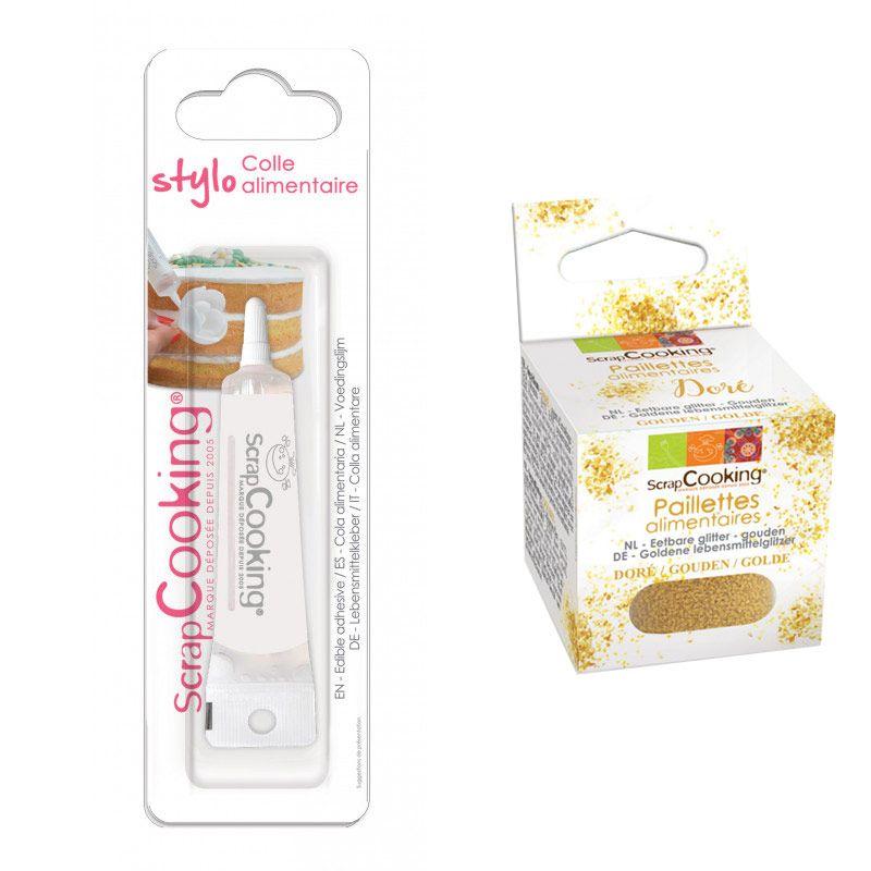Colle alimentaire en tube + paillettes dorées Scrapcooking - Mathon