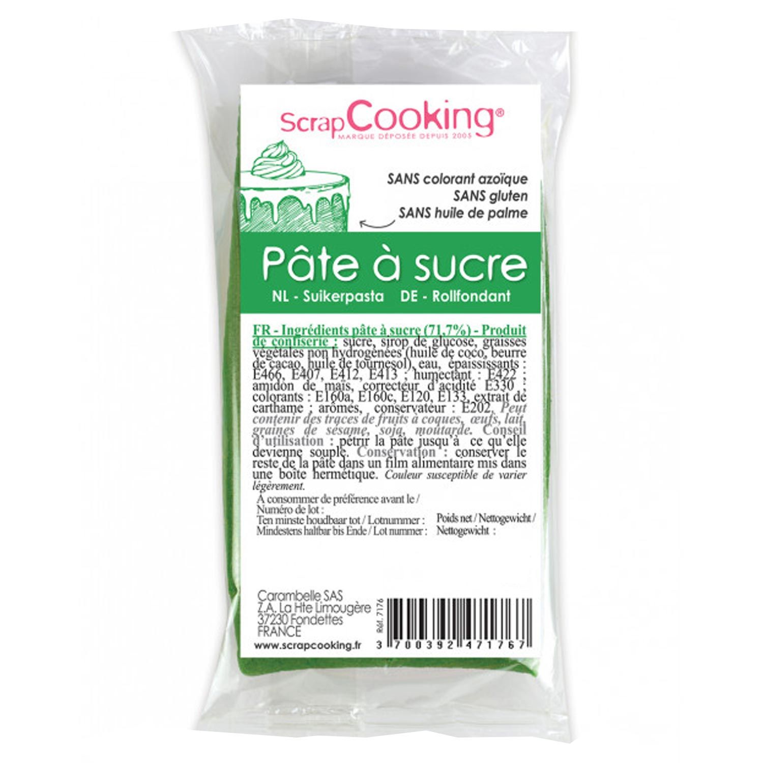 Pâte à sucre vert foncé 200 g Scrapcooking - Mathon