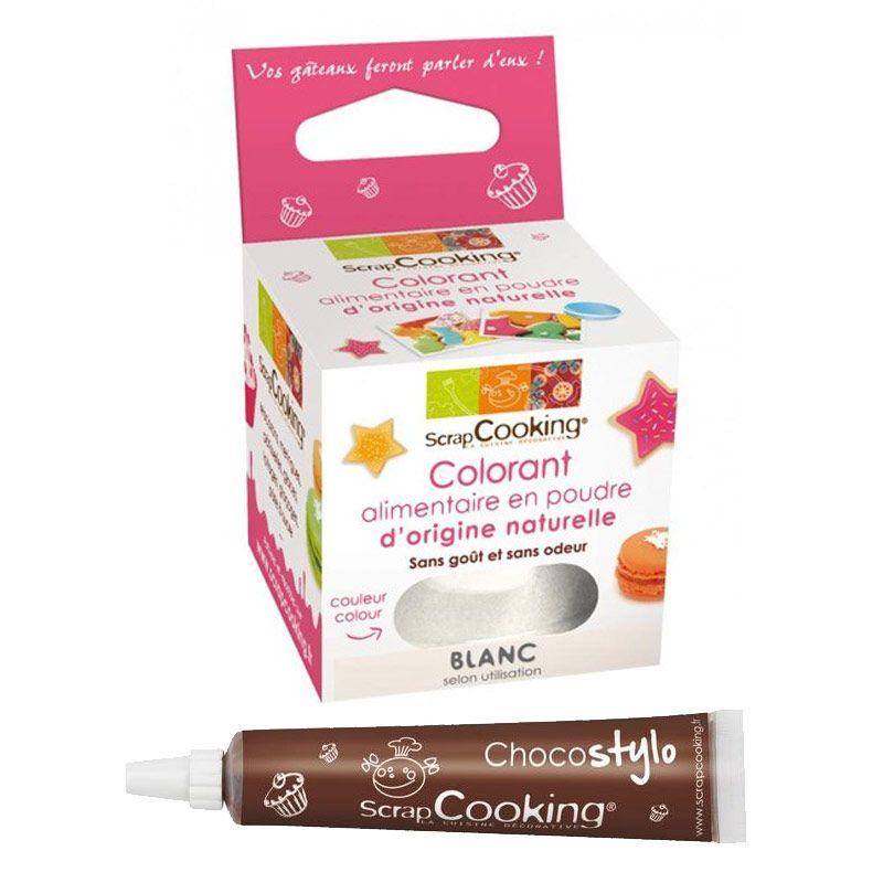 Colorant alimentaire naturel en poudre Blanc + Stylo chocolat Scrapcooking - Mathon