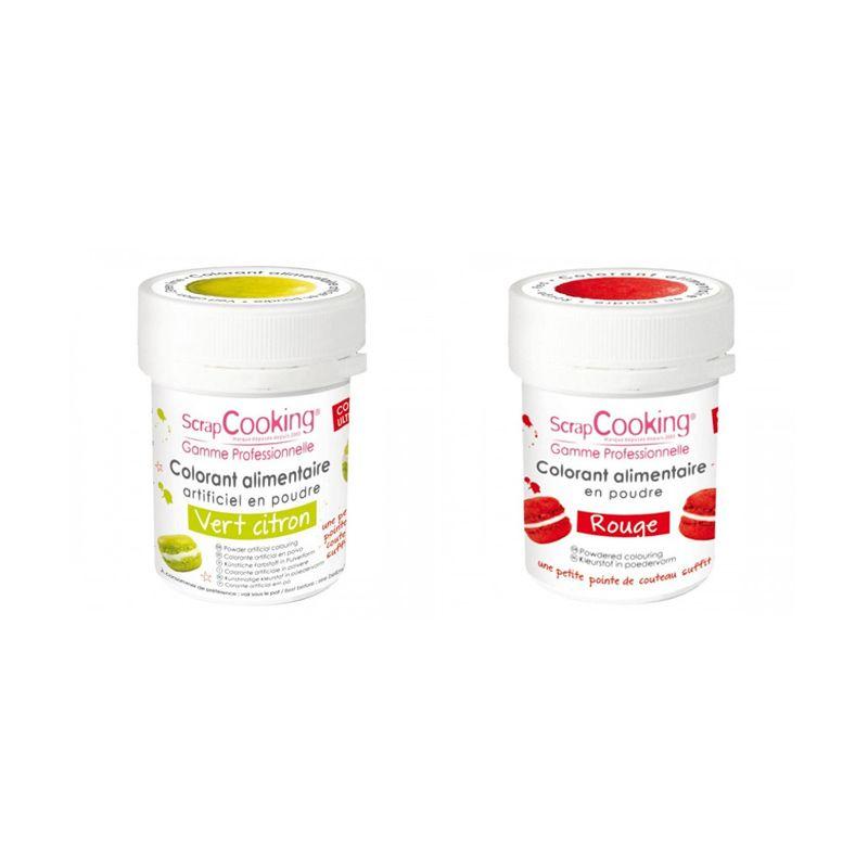 2 colorants alimentaires en poudre - vert citron-rouge Scrapcooking - Mathon