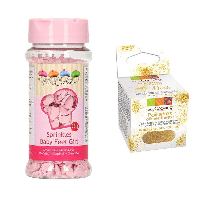 Décors sucrés Pieds de bébé rose + paillettes dorées Youdoit - Mathon