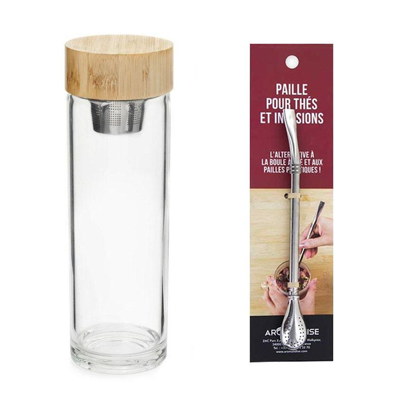 Bouteille infuseur de thé + paille inox avec filtre Youdoit - Mathon