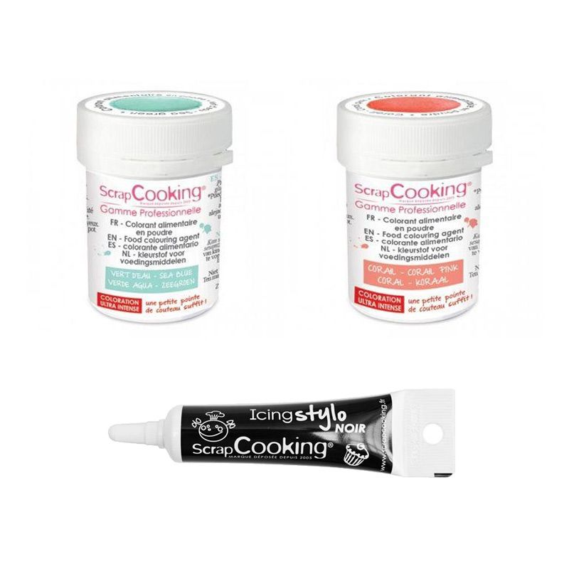 2 colorants alimentaires corail-vert d