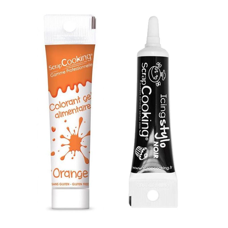 Gel colorant alimentaire orange 20 g + Stylo glaçage noir Scrapcooking - Mathon