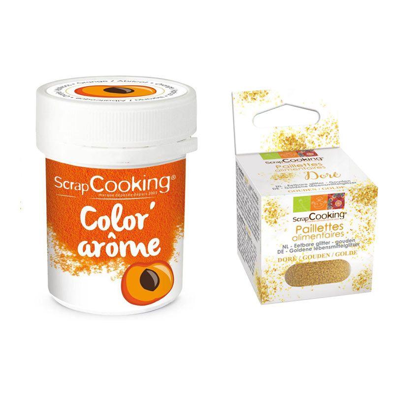 Colorant alimentaire orange arôme abricot + paillettes dorées Scrapcooking - Mathon