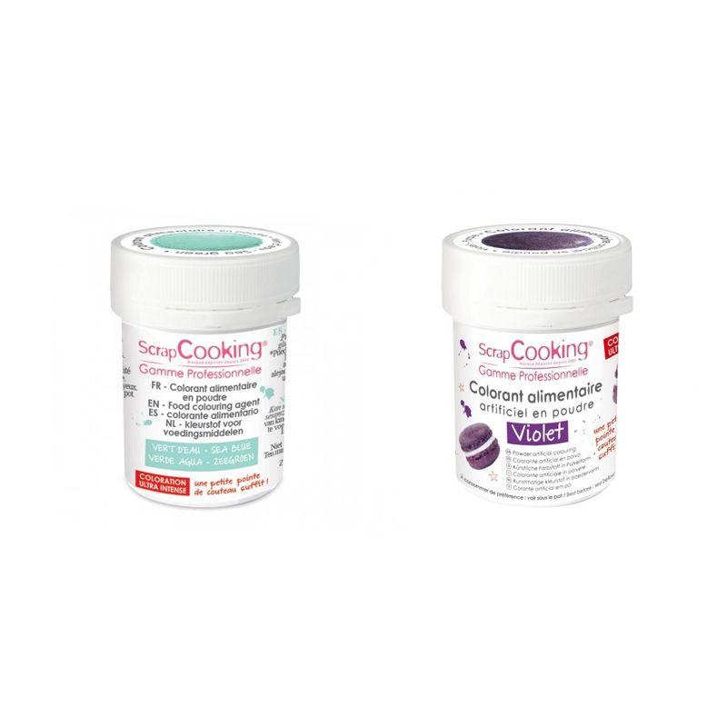 2 colorants alimentaires en poudre - violet-vert d