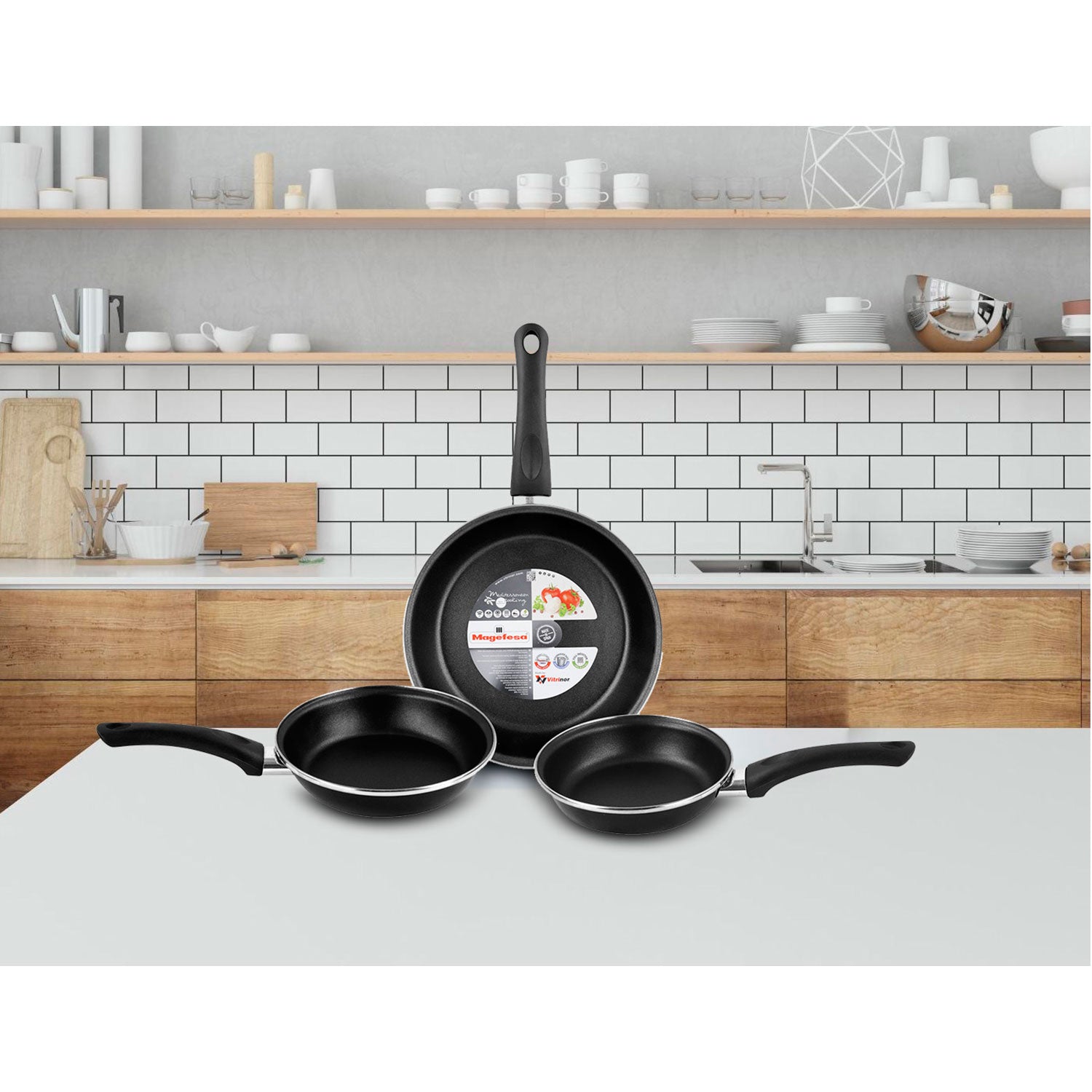 Set 3 Poêles à frire 18-20-24cm, Induction,Deux Couches Antiadhésif sans PFOA  Noir Kenia Magefesa - Mathon - 2