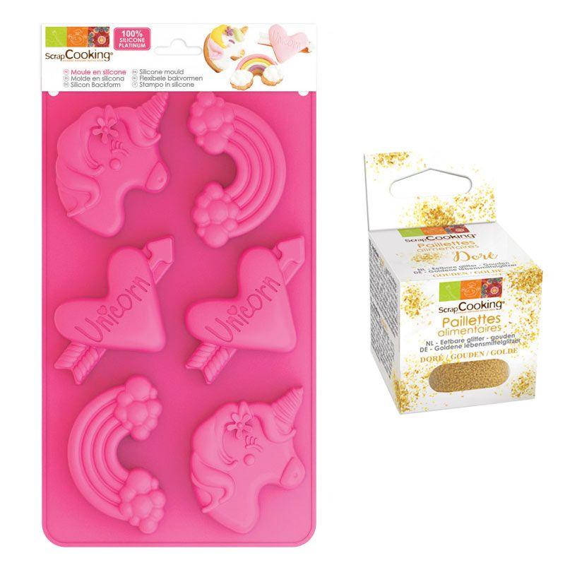 Moule en silicone Licornes + paillettes dorées Scrapcooking - Mathon