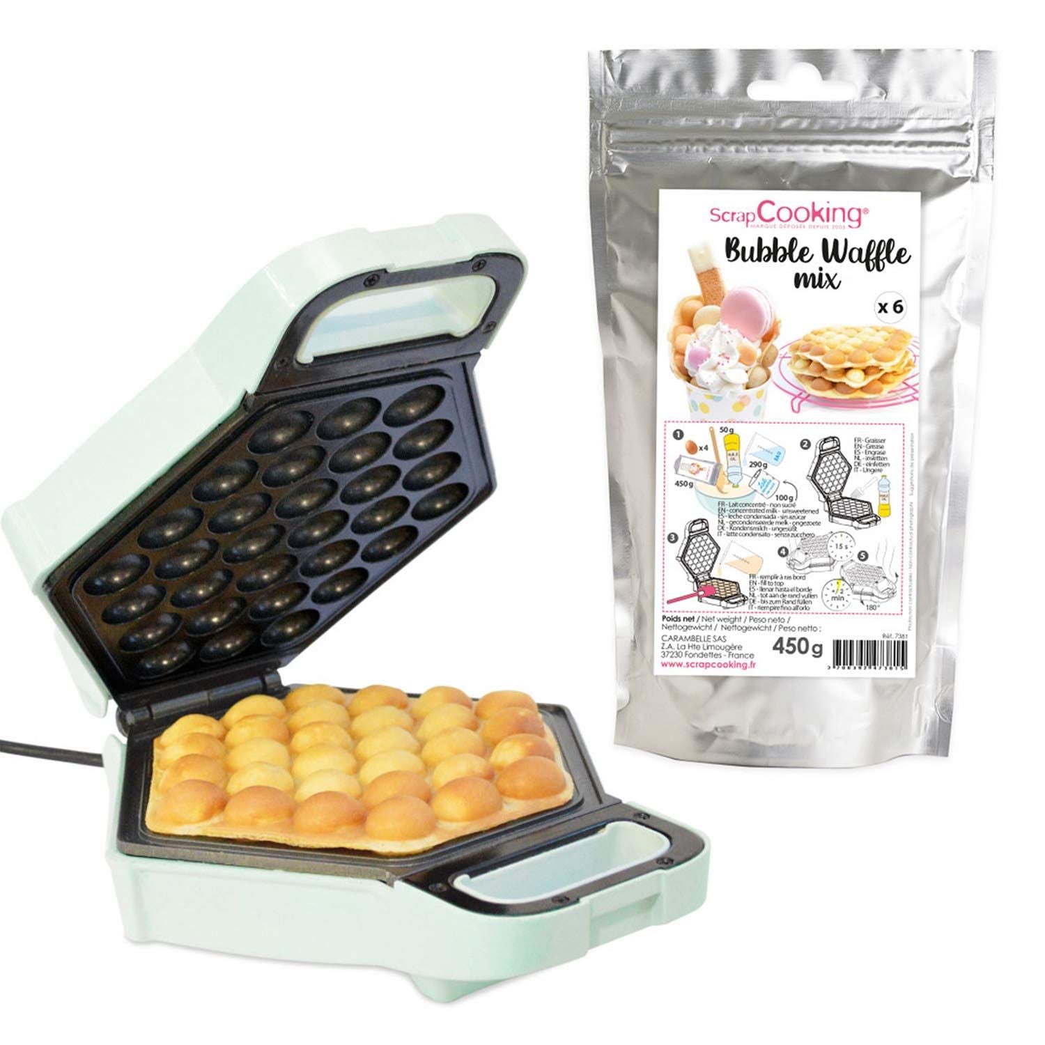 Machine à Bubble Waffle et préparation pour gaufres 450 g Scrapcooking - Mathon