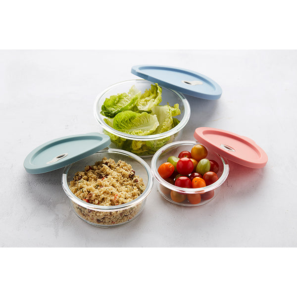 Boite ronde en verre avec couvercle en silicone bleu 880 ml Point Virgule - Mathon - 3