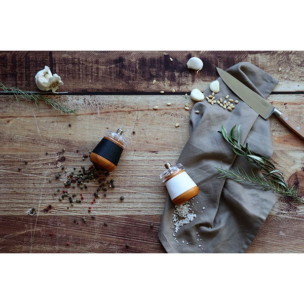 Moulin à sel en bois effet cuir blanc Ogo - Mathon - 5