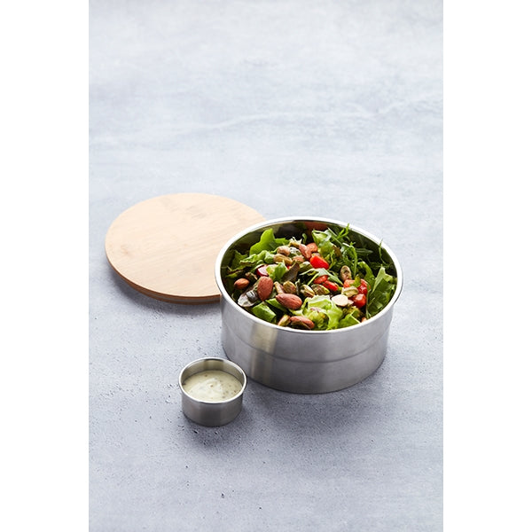 Lunch box ronde en inox 850 ml et couvercle en bambou Point Virgule - Mathon - 3