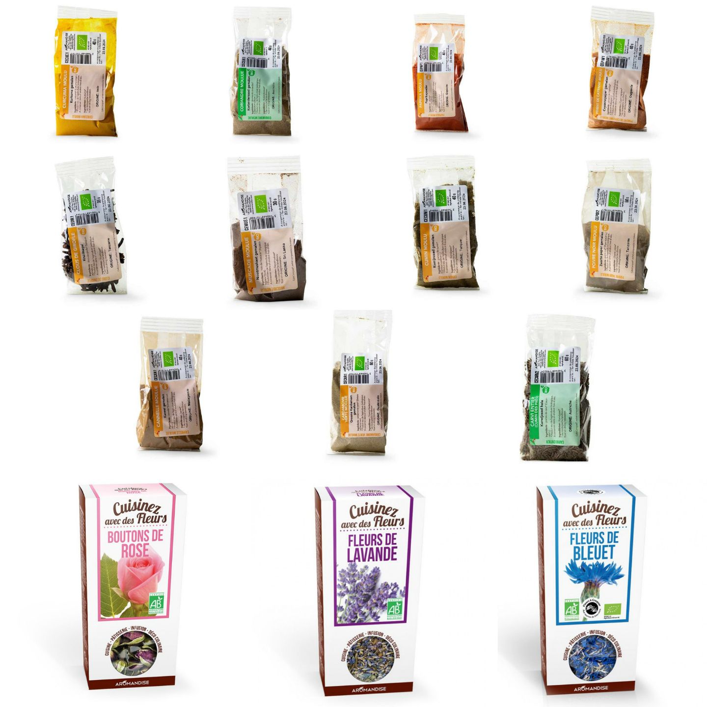 Mélange épices bio pour Ras-El-Hanout maison - avec fleurs comestibles Aromandise - Mathon